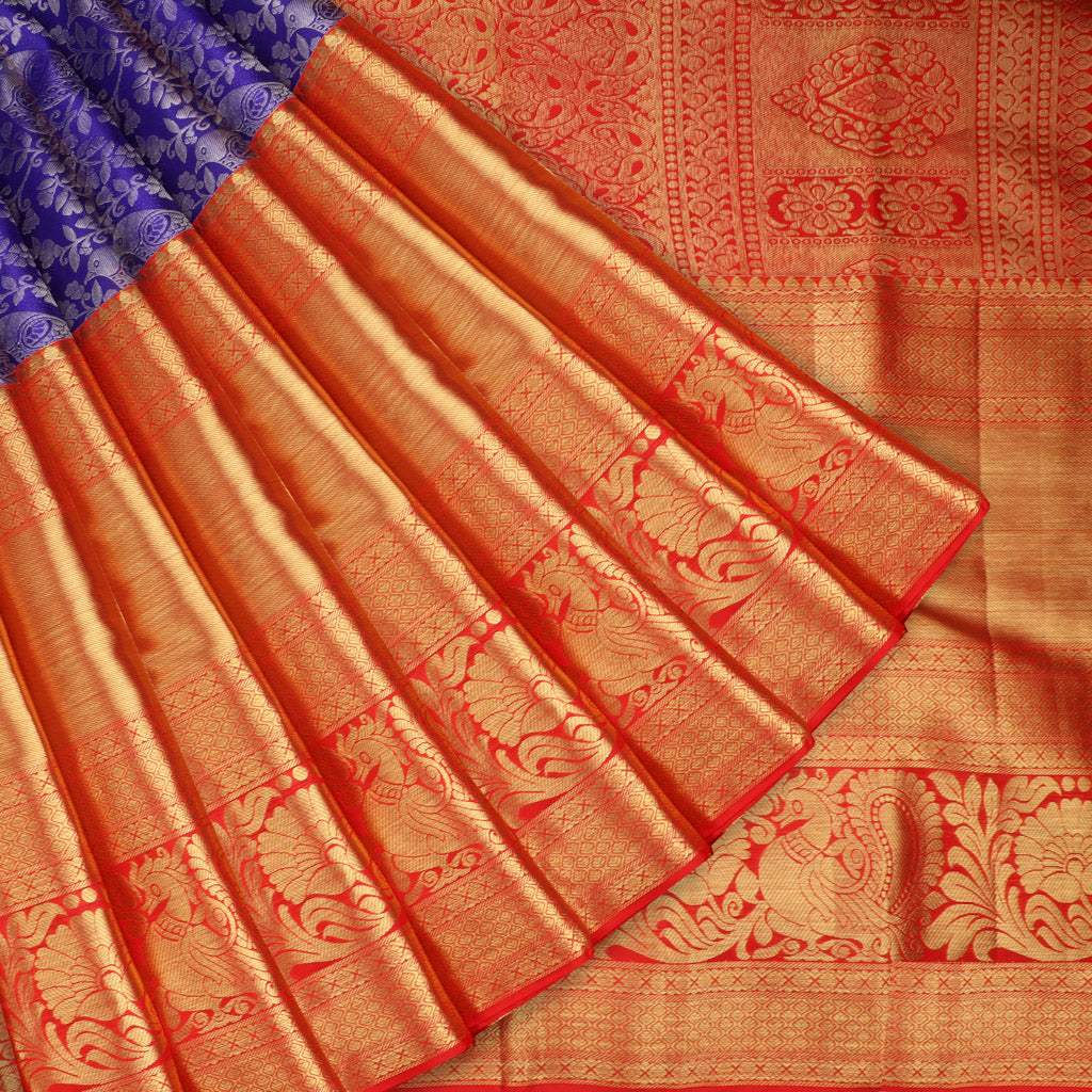 Violet Kanjivaram Silk Saree With Jaal Design - Singhania's