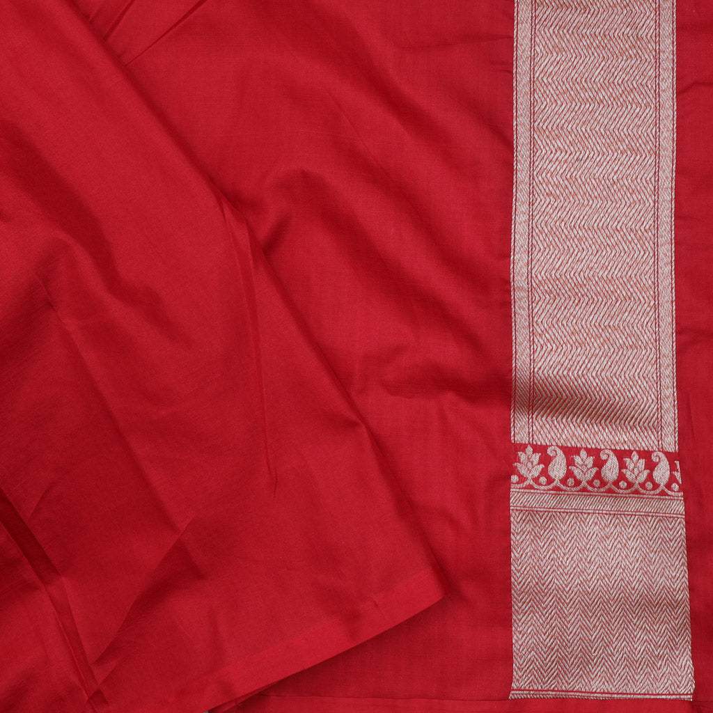 Red Banarasi Silk Handloom Saree With Floral Buttas - Singhania's