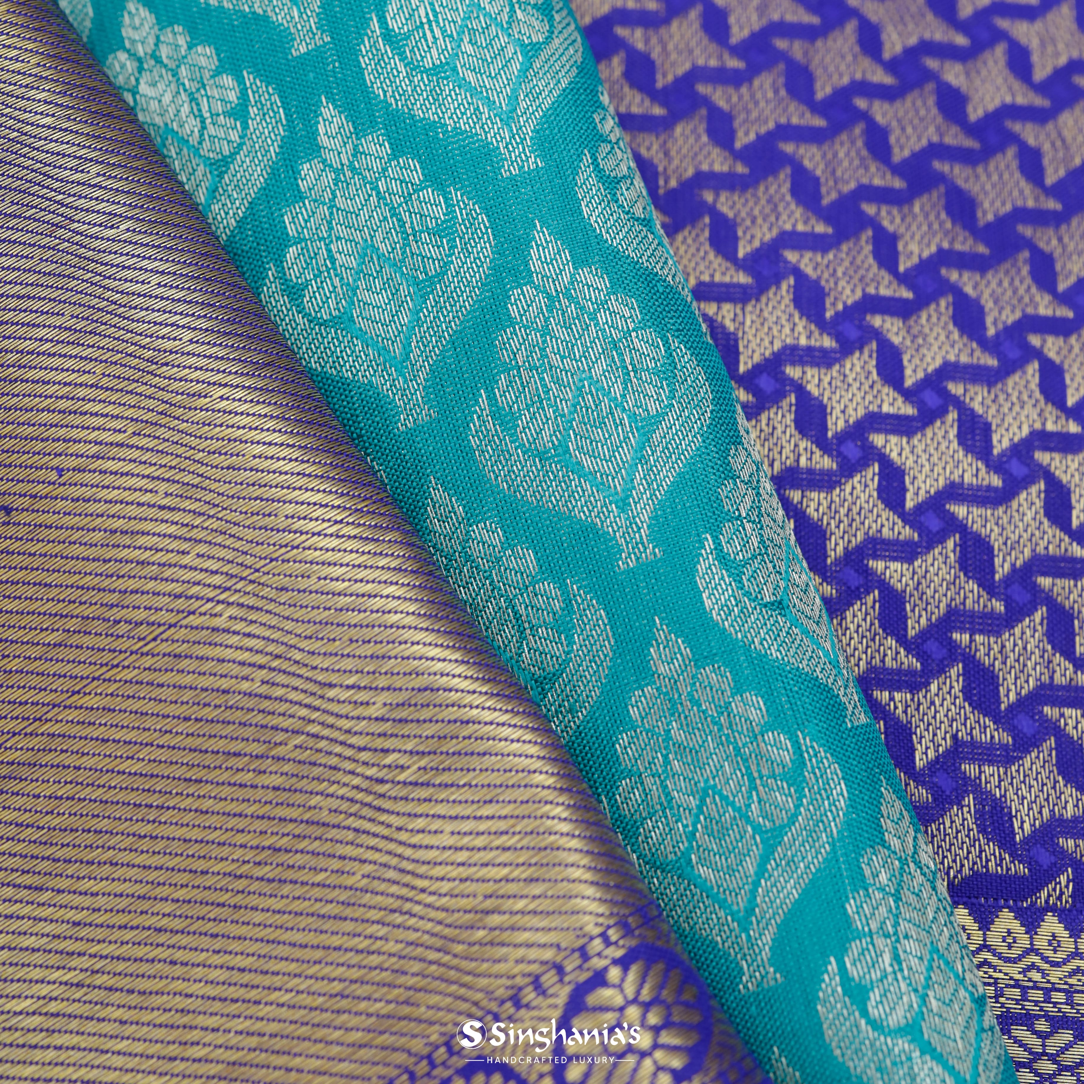 Turquoise Blue Silk Kanjivaram Saree With Tiny Buttis
