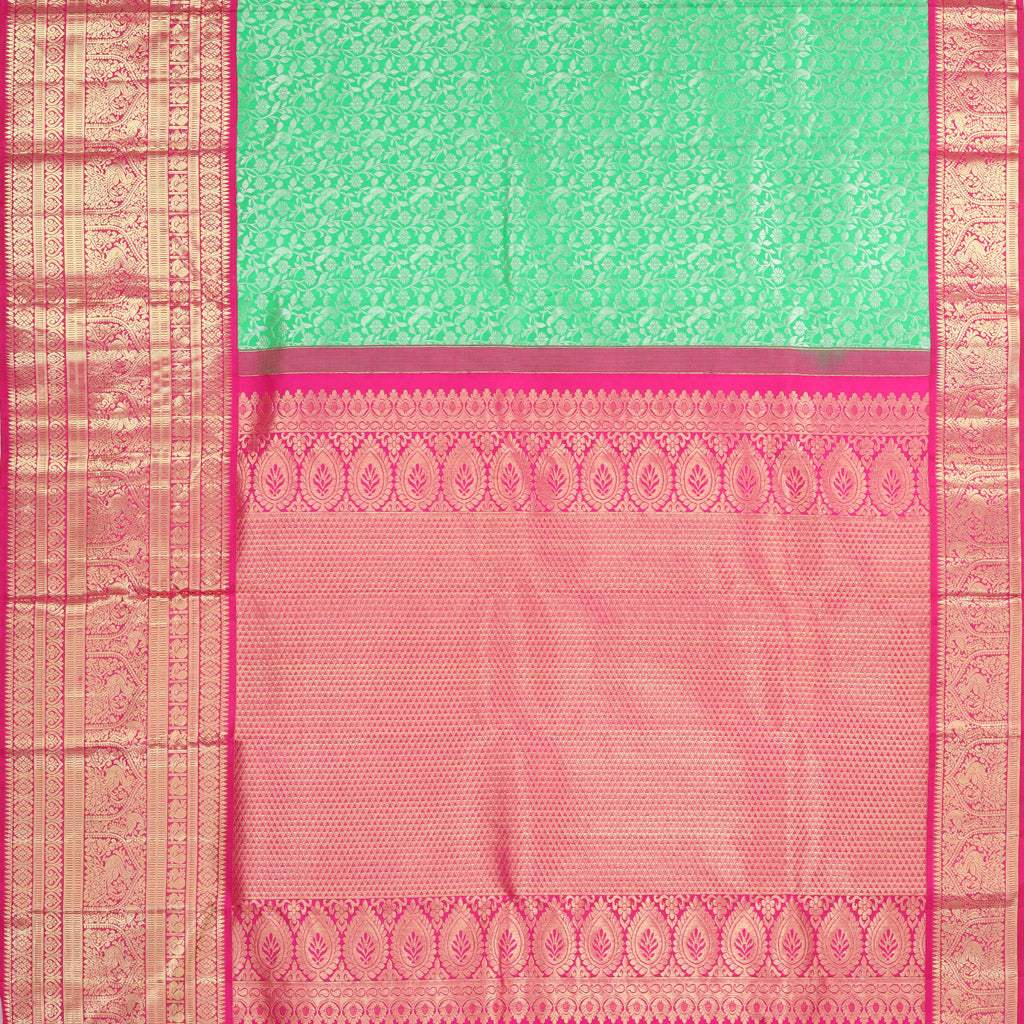 Green Kanjivaram Silk Saree With Jaal Design - Singhania's