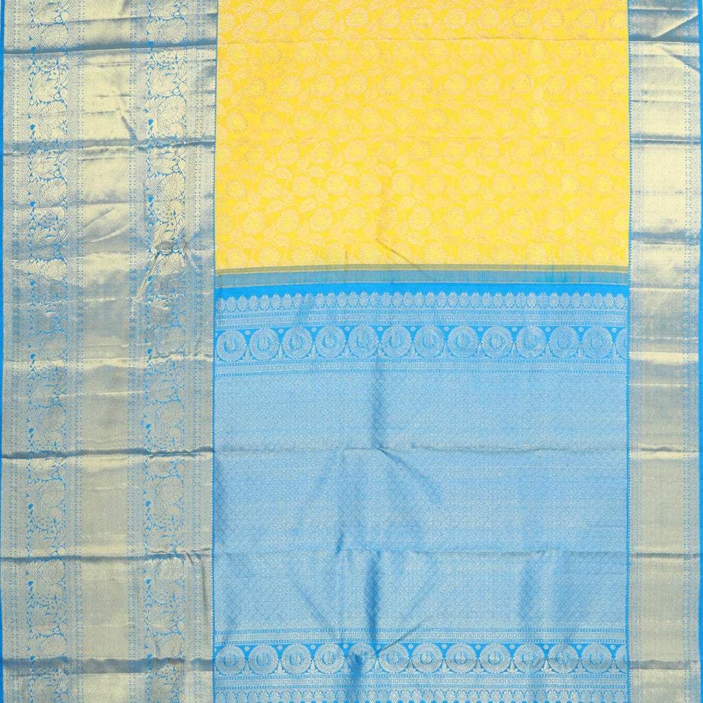 Lemon Yellow Kanjivaram Silk Saree With Jaal Design - Singhania's