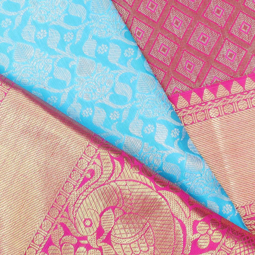 Sky Blue Kanjivaram Silk Saree With Jaal Design - Singhania's
