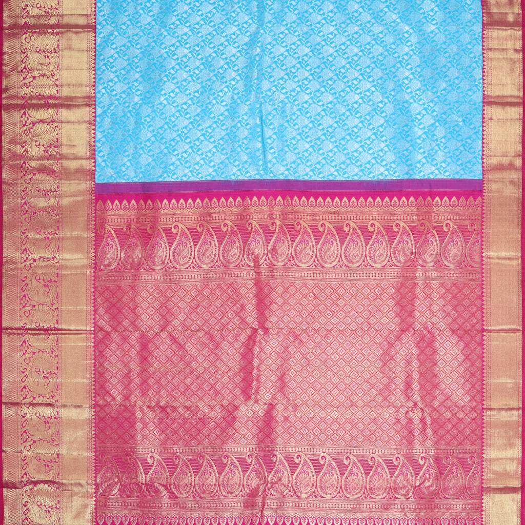 Sky Blue Kanjivaram Silk Saree With Jaal Design - Singhania's