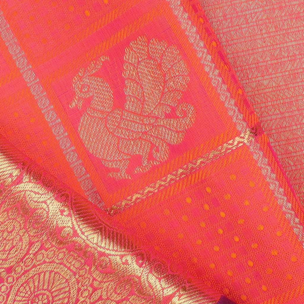 Coral Red Kanjivaram Silk Saree With Mayil Motifs - Singhania's