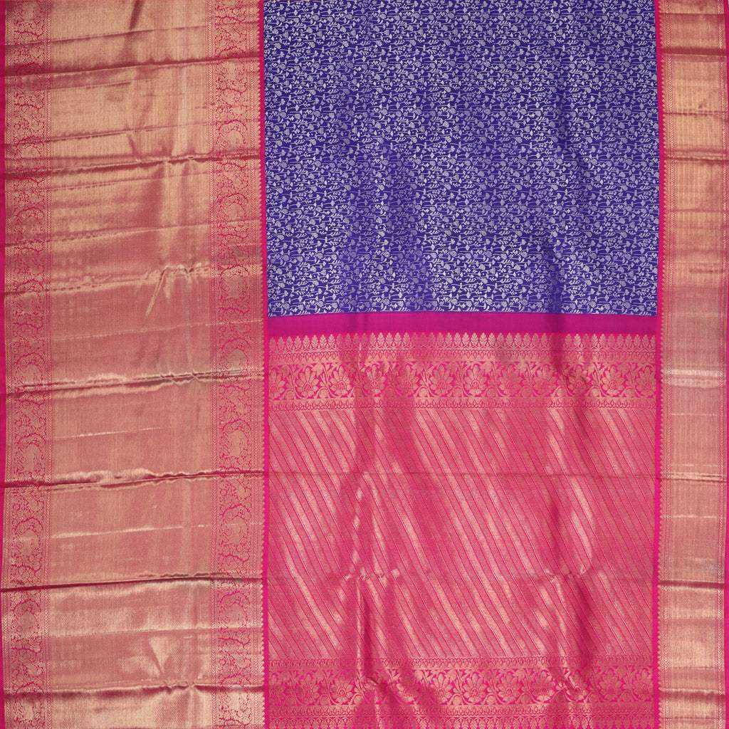 Violet Kanjivaram Silk Saree With Floral Motifs - Singhania's