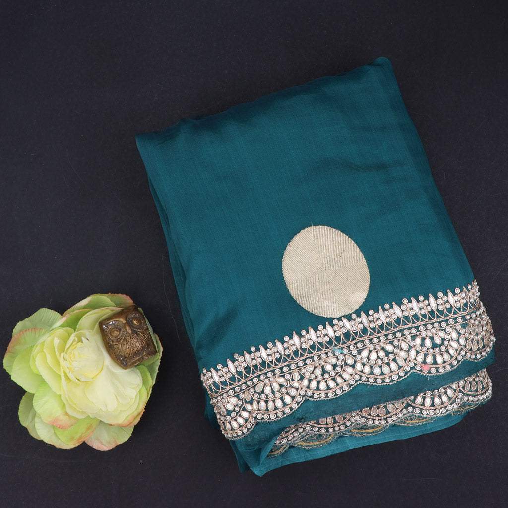 Teal Blue Embroidery Organza Saree With Gota Patti Embroidery - Singhania's