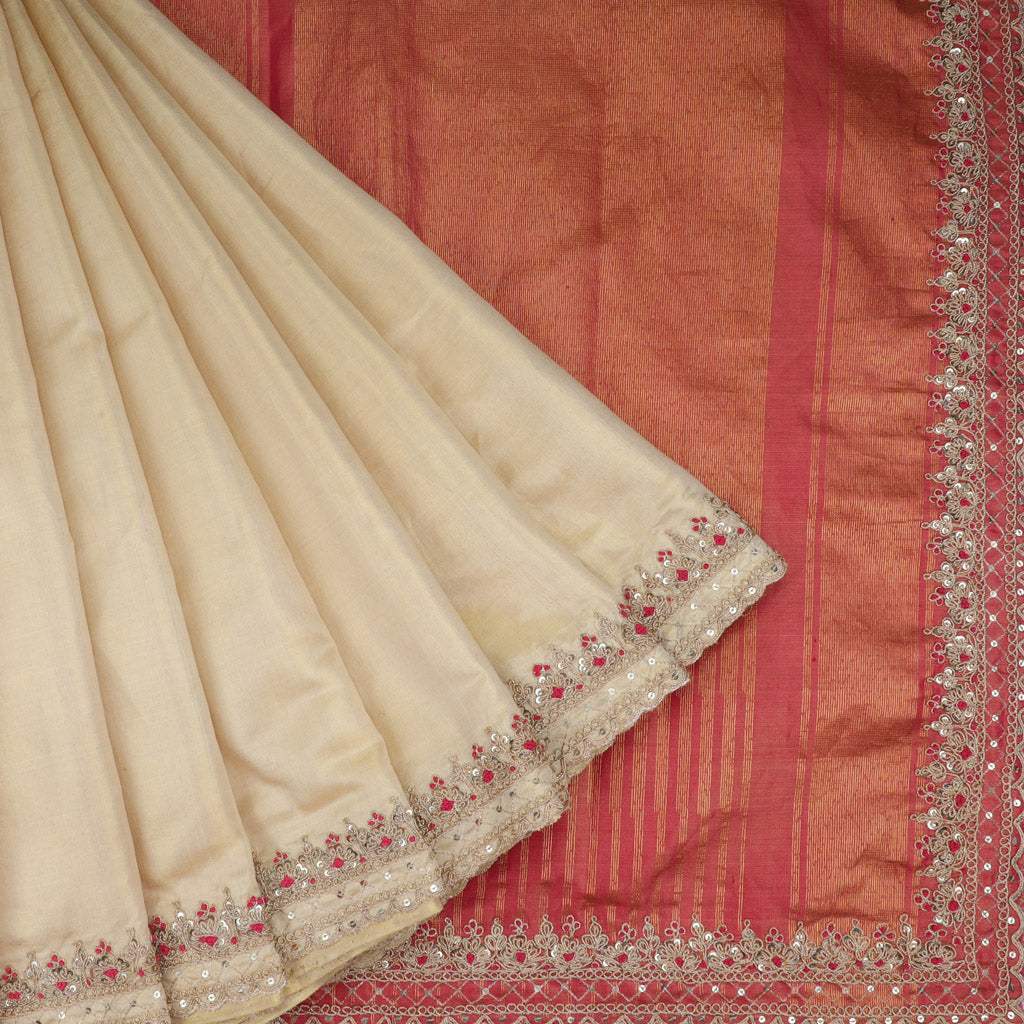 Light Pastel Peach Embroidery Tissue Saree - Singhania's