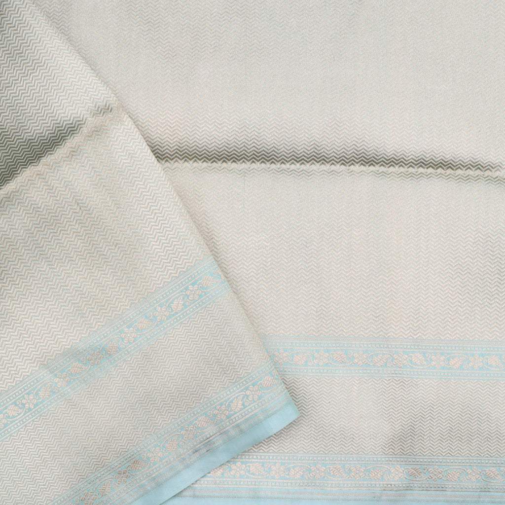 Light Arctic Blue Banarasi Silk Handloom Saree With Floral Jaal Design - Singhania's