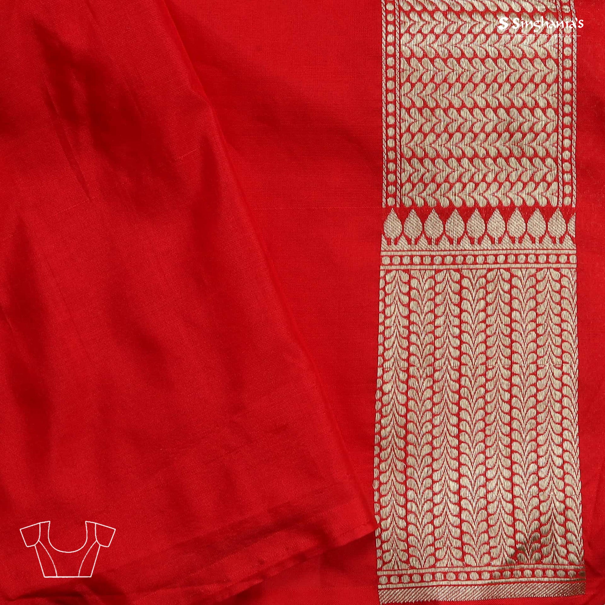 Bright Red Banarasi Silk Handloom Saree With Jaal Design - Singhania's