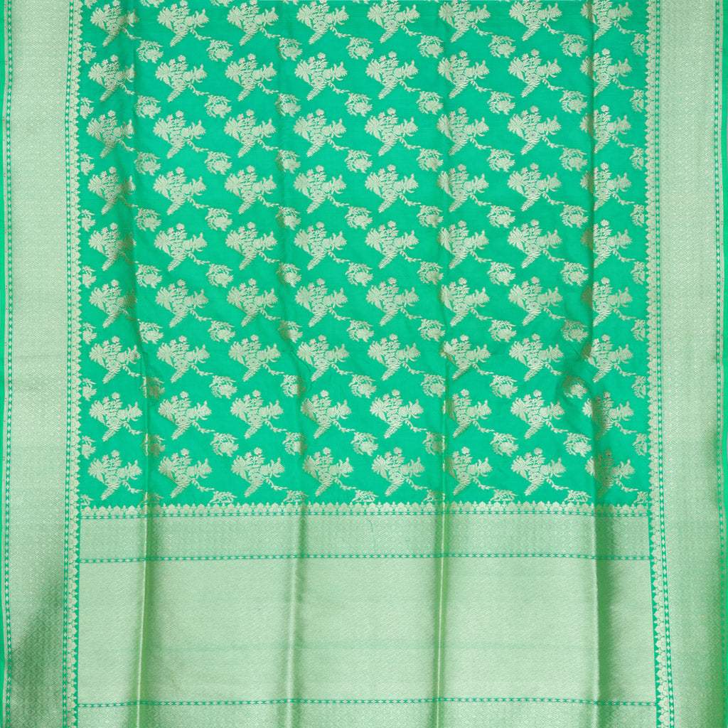 Caribbean Green Banarasi Silk Handloom Saree With - Singhania's