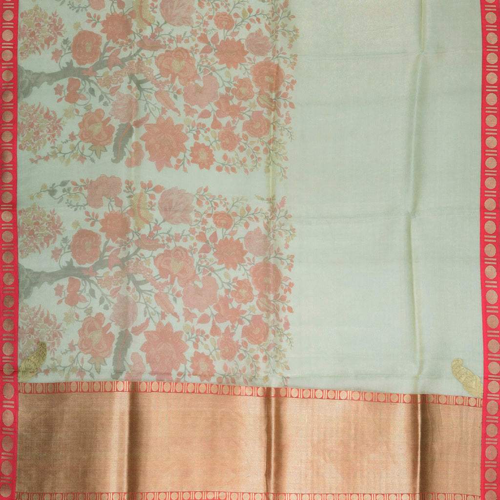 Pastel Green Floral Printed Tissue Saree - Singhania's