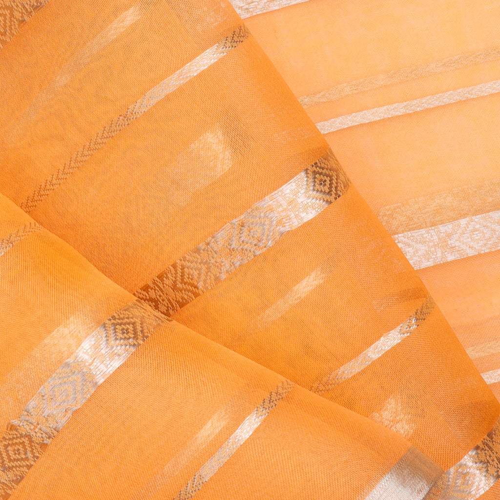Orange Organza Saree With Stripes Pattern - Singhania's