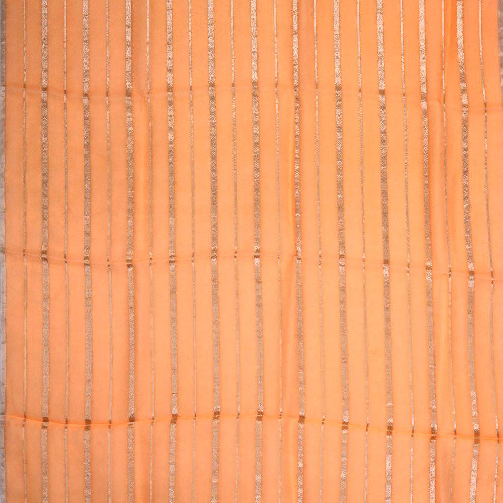 Orange Organza Saree With Stripes Pattern - Singhania's