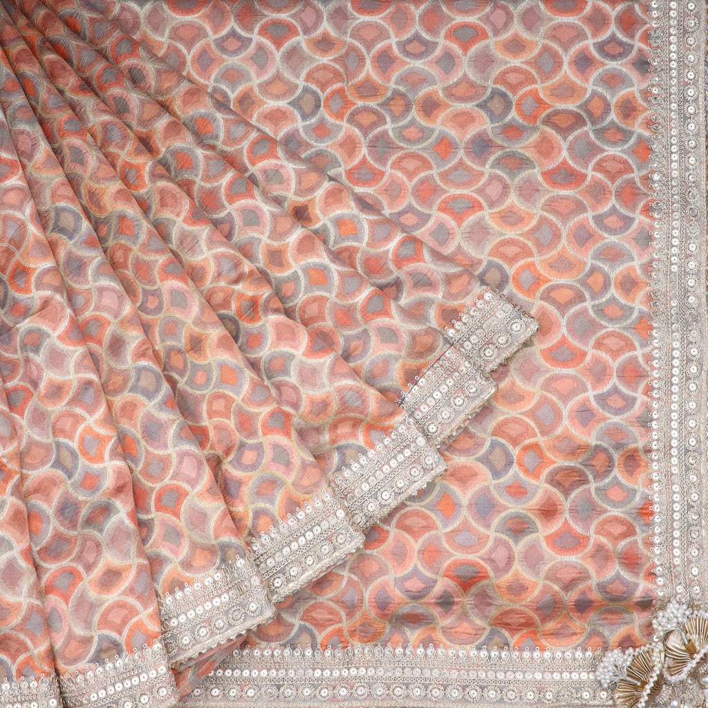 Off-White Embroidered Silk Saree - Singhania's