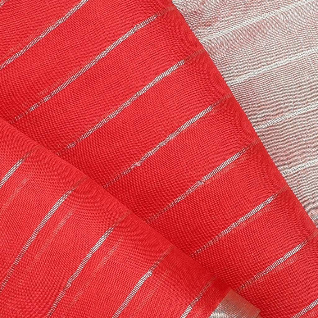 Red Organza Saree With Stripes Pattern - Singhania's