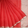 Red Organza Saree With Stripes Pattern - Singhania's