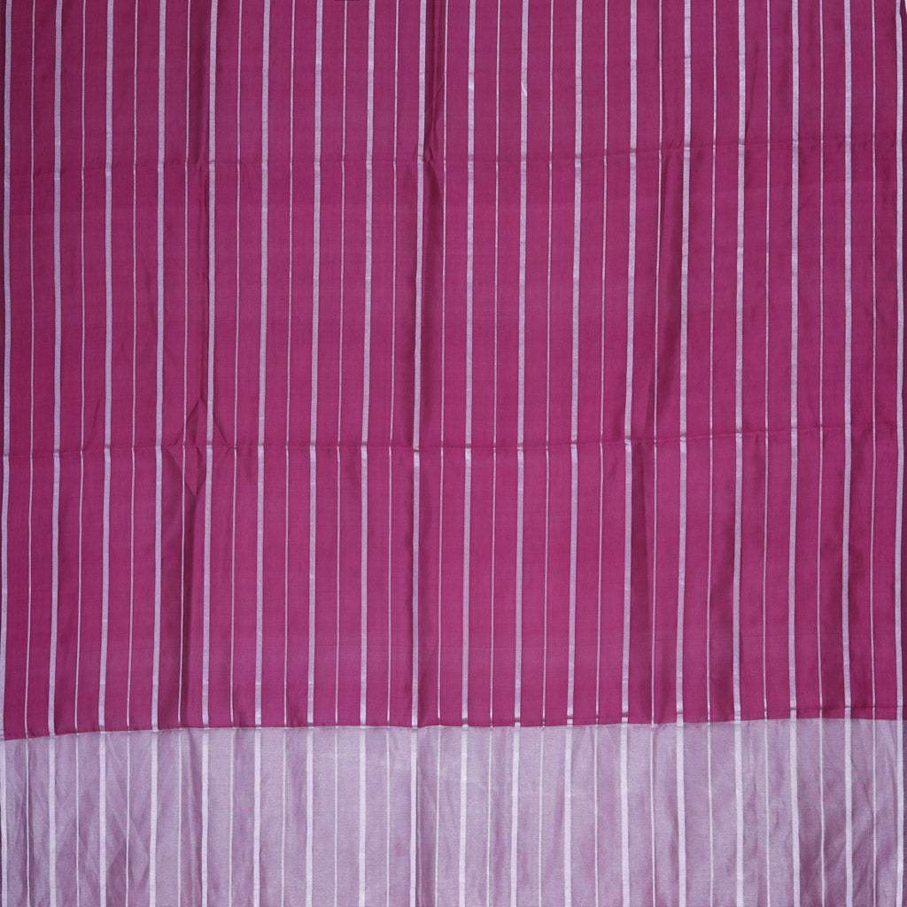 Magenta Pink Silk Saree With Silver Stripes Pattern - Singhania's