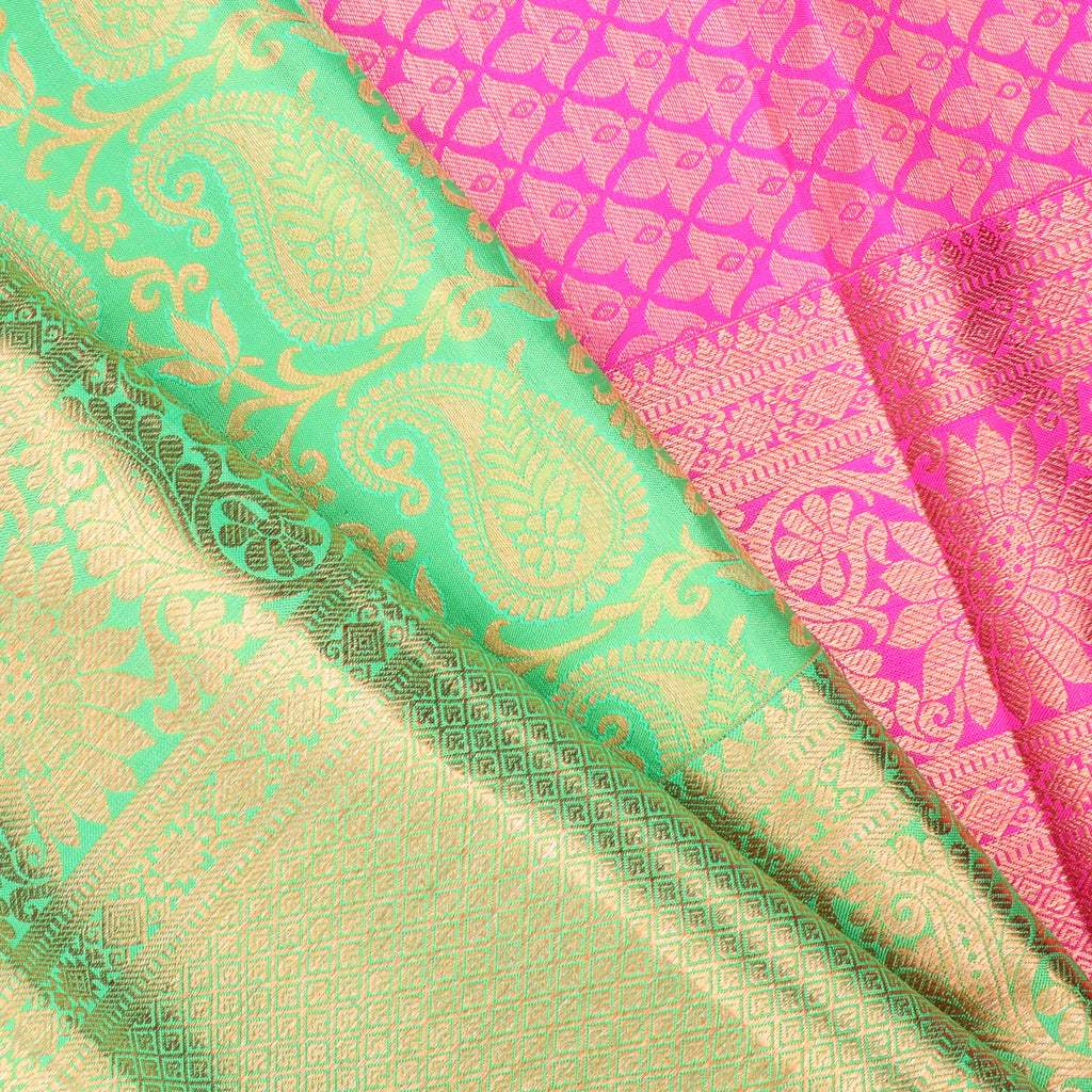 Light Spring Green Kanjivaram Silk Saree With Jaal Design - Singhania's