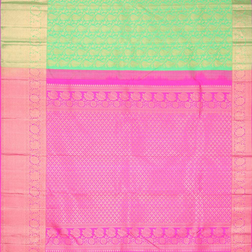 Light Spring Green Kanjivaram Silk Saree With Jaal Design - Singhania's