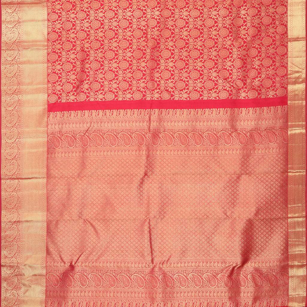 Bright Red Kanjivaram Silk Saree With Floral Jaal Design - Singhania's