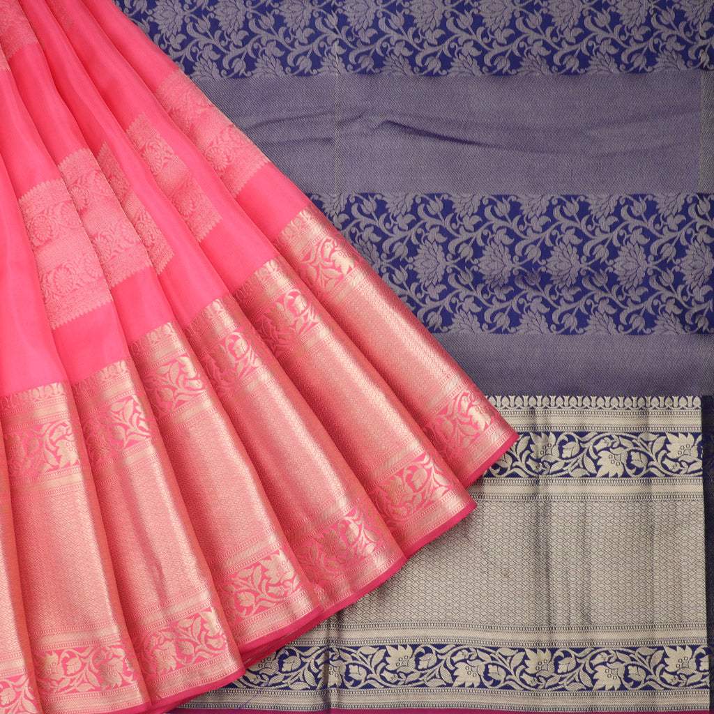Punch Pink Soft Silk Saree With Square Pattern - Singhania's