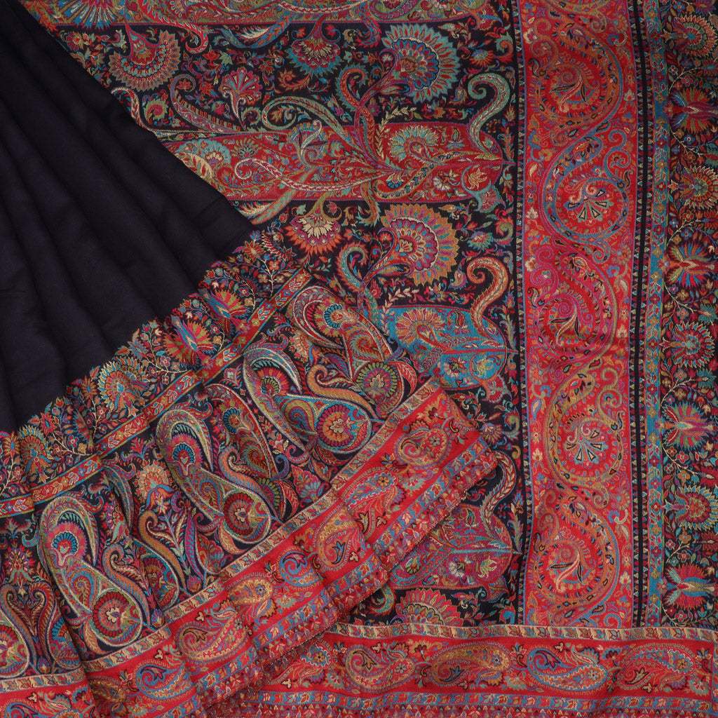 Pure Black Kani Silk Handloom Saree - Singhania's