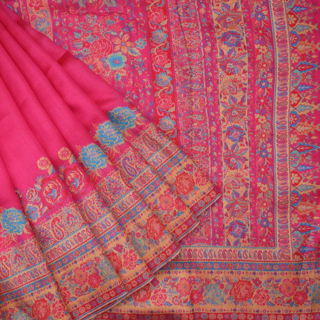 Light Ruby Pink Kani Silk Handloom Saree - Singhania's