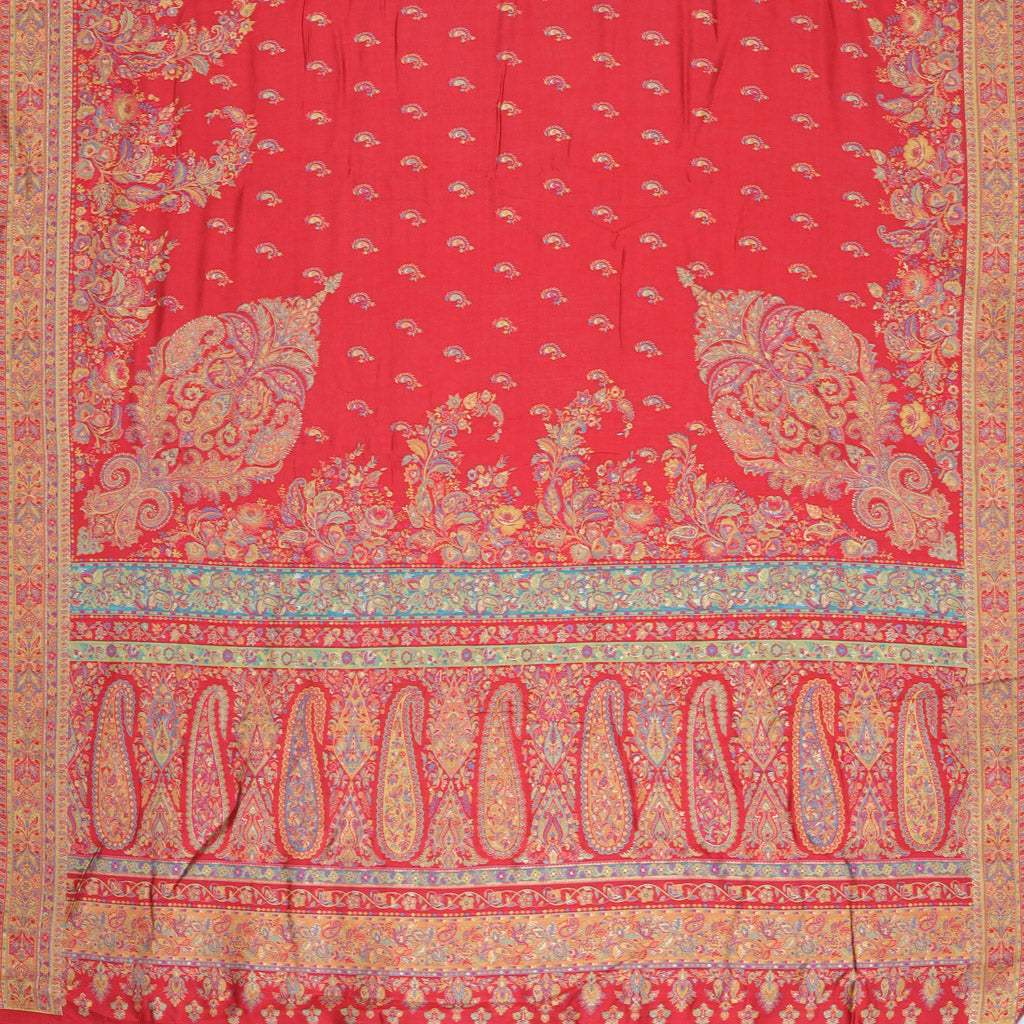 Bright Red Kani Silk Handloom Saree - Singhania's