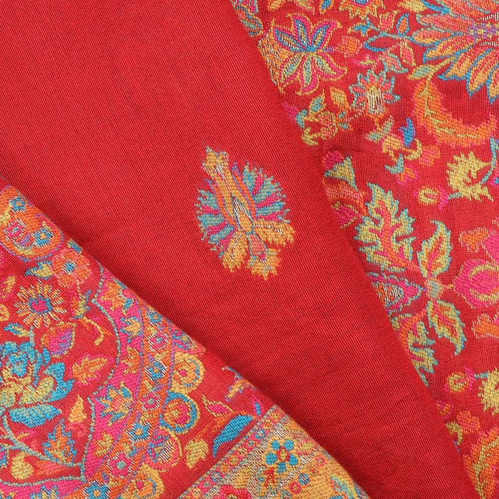 Candy Red Kani Silk Handloom Saree - Singhania's