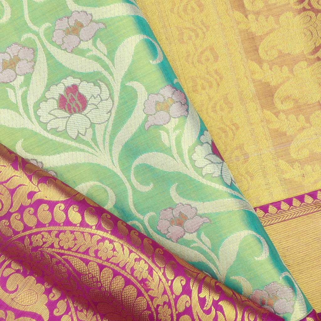 Green Tissue Kanjivaram Silk Saree With Floral Motifs - Singhania's