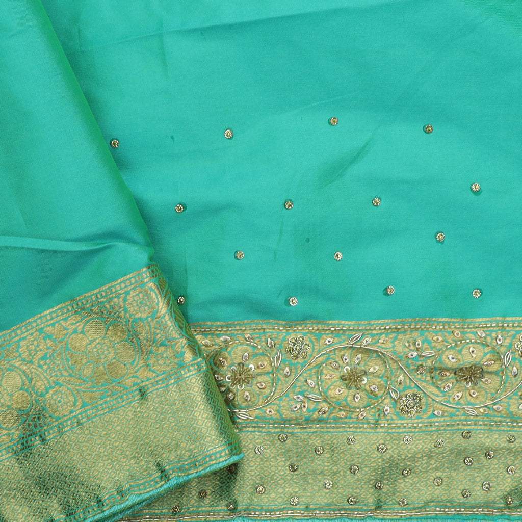 Bright Turquoise Blue Silk Saree With Floral Jaal Design - Singhania's