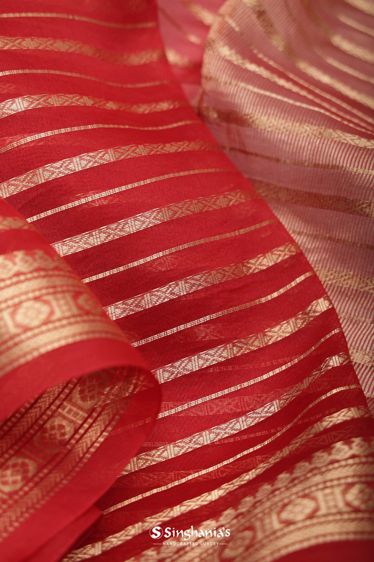 Persian Red Designer Organza Saree With Embroidered Border
