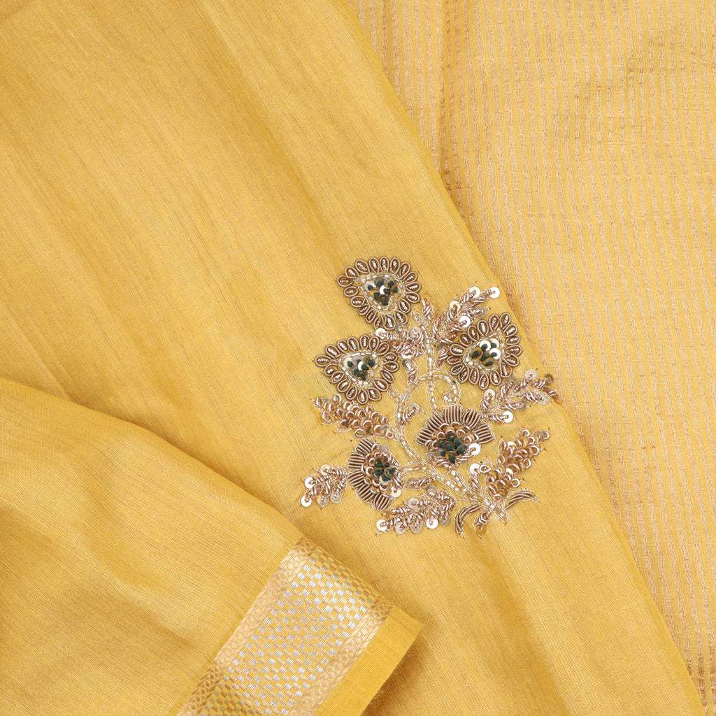 Light Yellow Organza Saree With Zardozi Embroidery - Singhania's