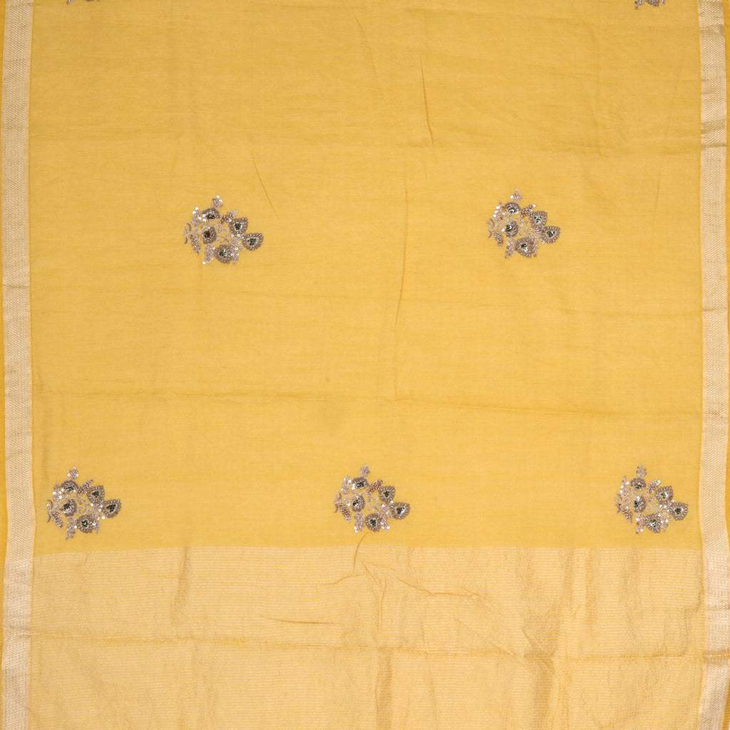 Light Yellow Organza Saree With Zardozi Embroidery - Singhania's