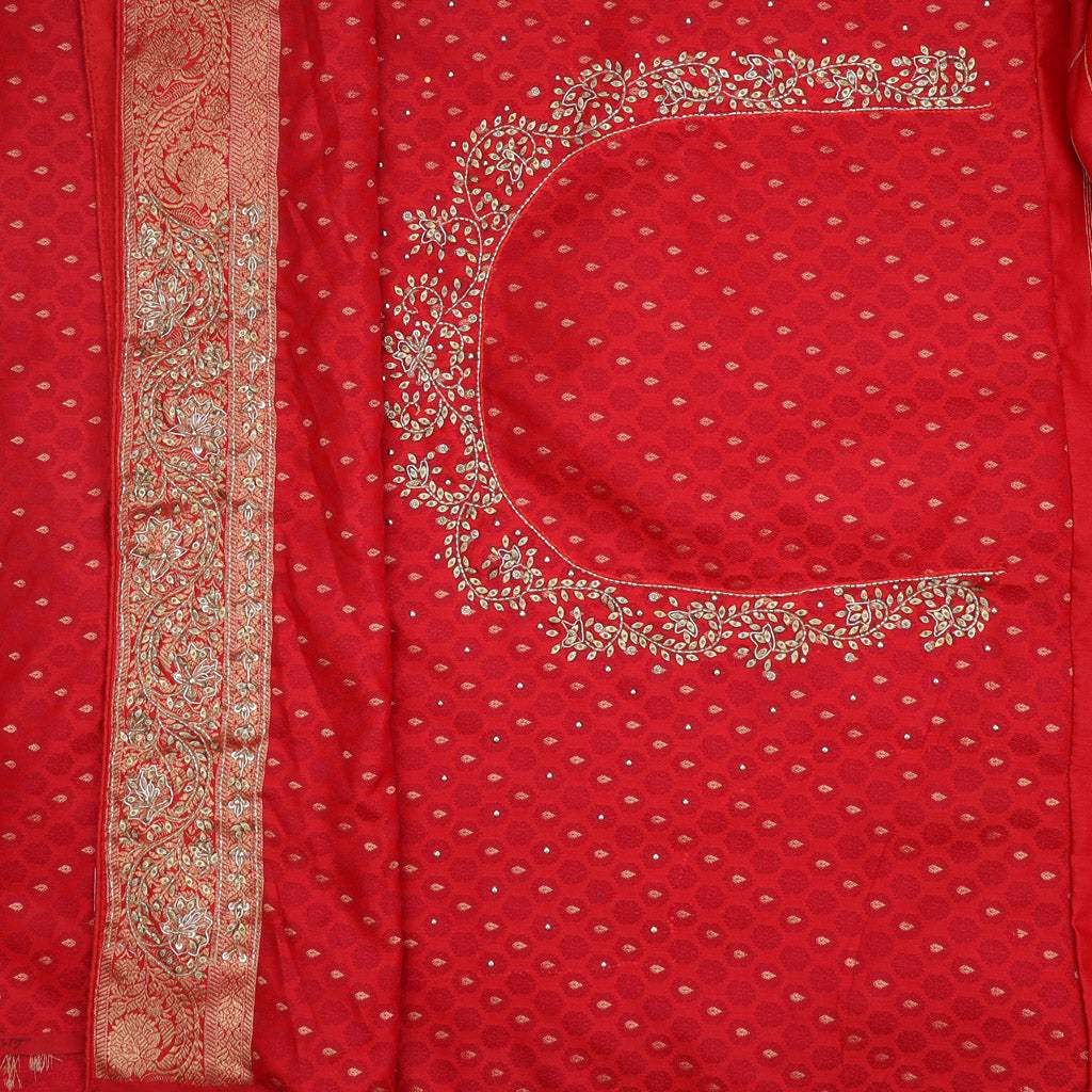 Red Floral Embroidery Silk Saree - Singhania's