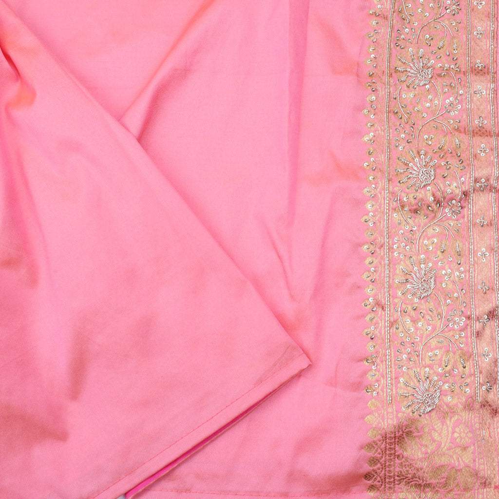 Light Pink Silk Saree With Floral Jaal Design - Singhania's