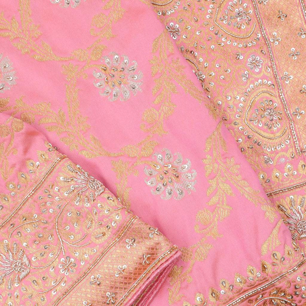Light Pink Silk Saree With Floral Jaal Design - Singhania's