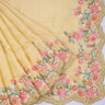 Custard Yellow Tussar Saree With Floral Embroidery - Singhania's