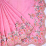 Flamingo Pink Organza Saree With Floral Embroidery - Singhania's