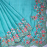 Blue Floral Embroidered Tussar Saree - Singhania's