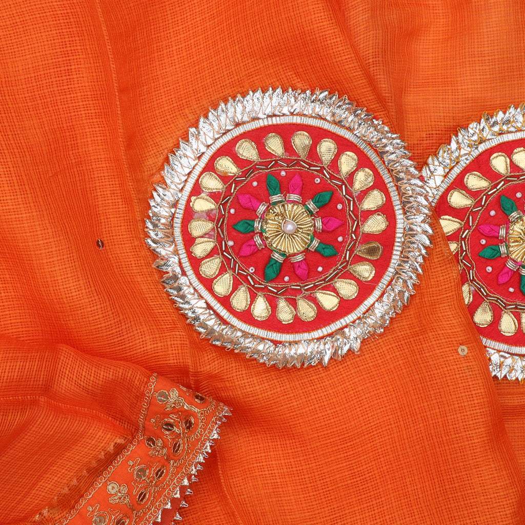Bright Orange Embroidery Silk Kota Saree - Singhania's