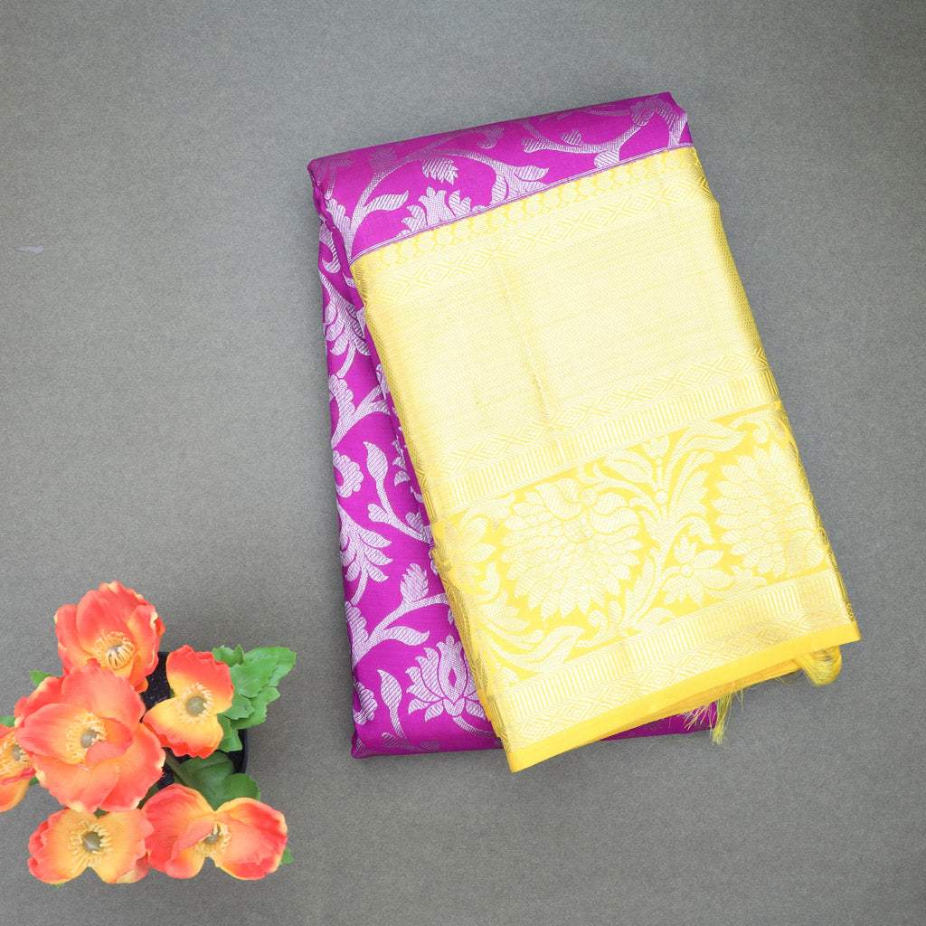 Electric Purple Korvai Kanjivaram Silk Saree With Floral Jaal Design - Singhania's