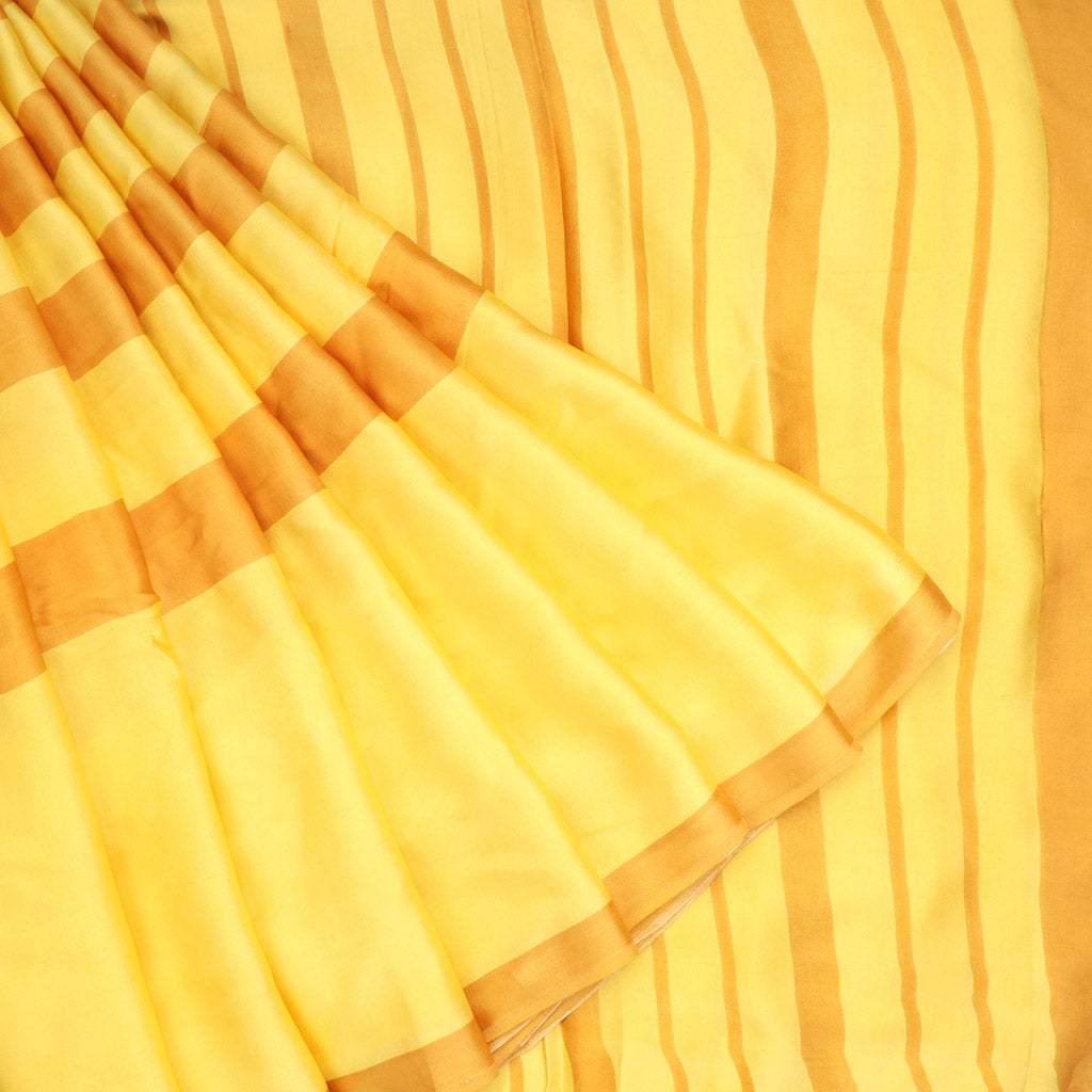 Bright Yellow Printed Satin Silk Saree - Singhania's