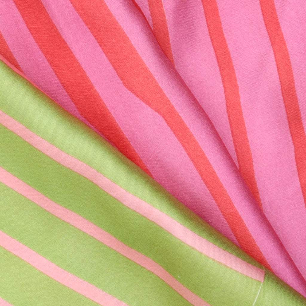Pastel Green Pink Printed Satin Silk Saree With Stripes Pattern - Singhania's