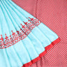 Light Blue Printed Satin Silk Saree - Singhania's