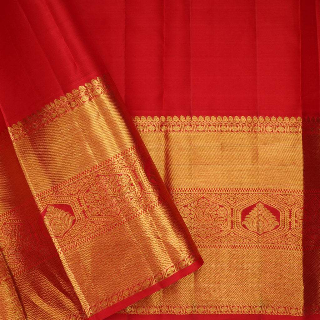 Vibrant Mango Orange Kanjivaram Silk Saree With Floral Buttis - Singhania's