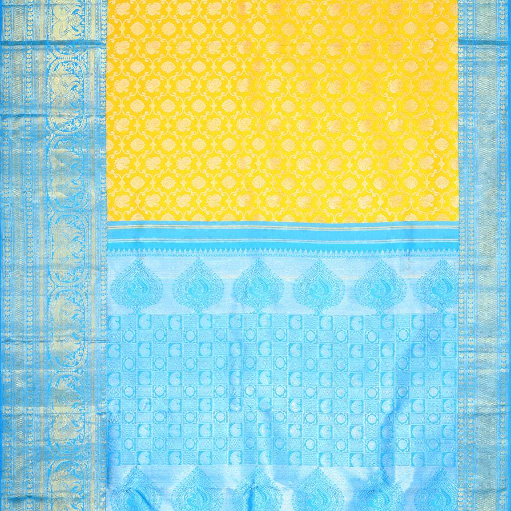 Yellow Kanjivaram Silk Saree With Jaal Design - Singhania's