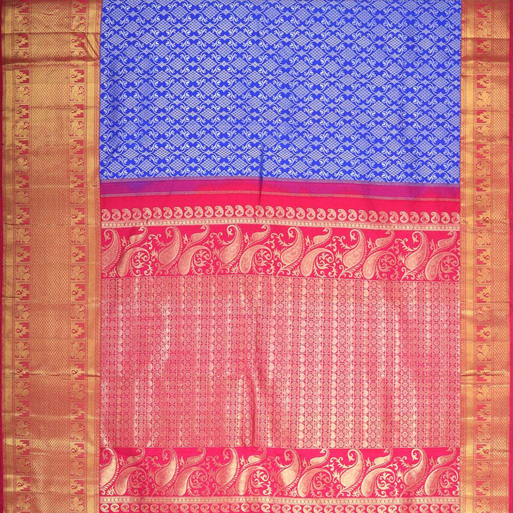 Azure Blue Kanjivaram Silk Saree With Jaal Design - Singhania's