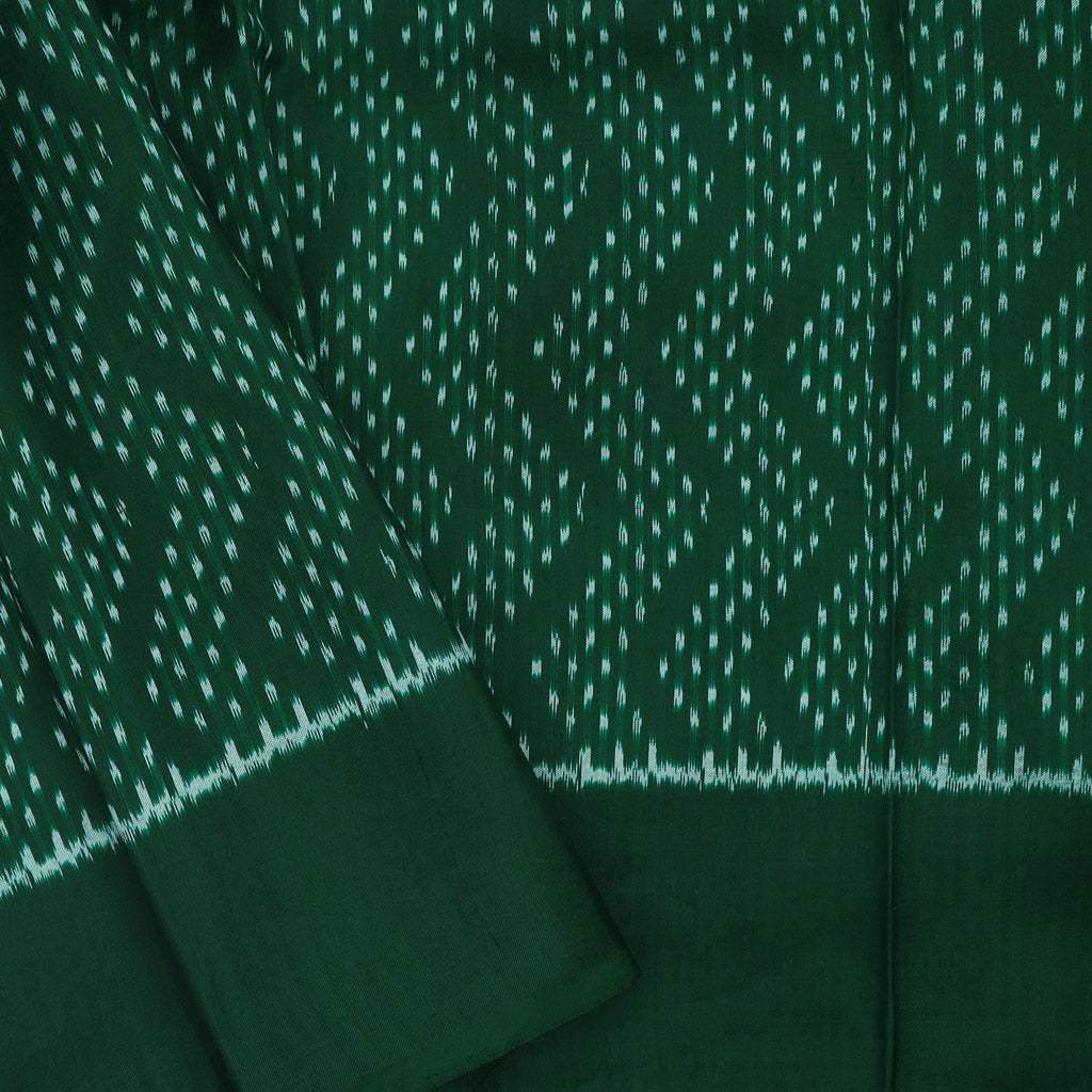 Light Green Printed Silk Saree With ikat Border - Singhania's