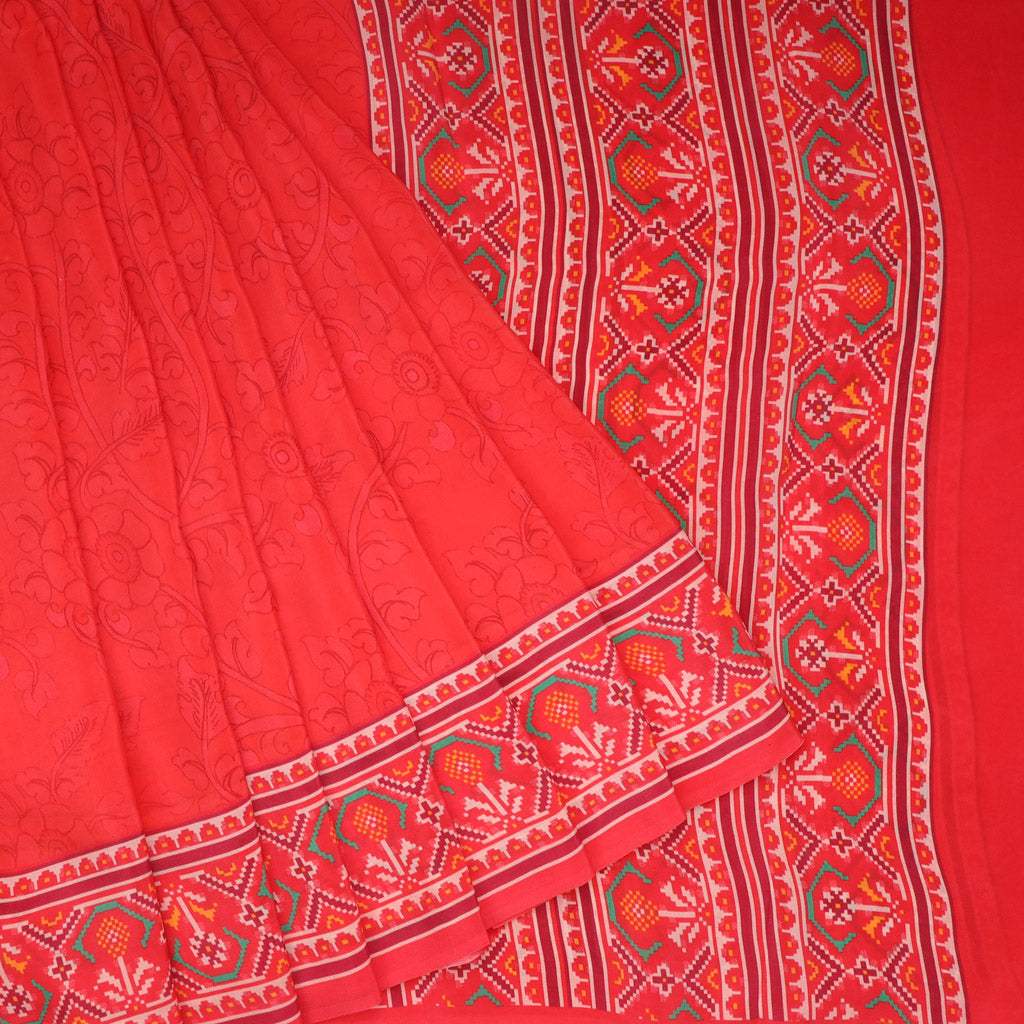 Red Silk Saree With Patola Print - Singhania's